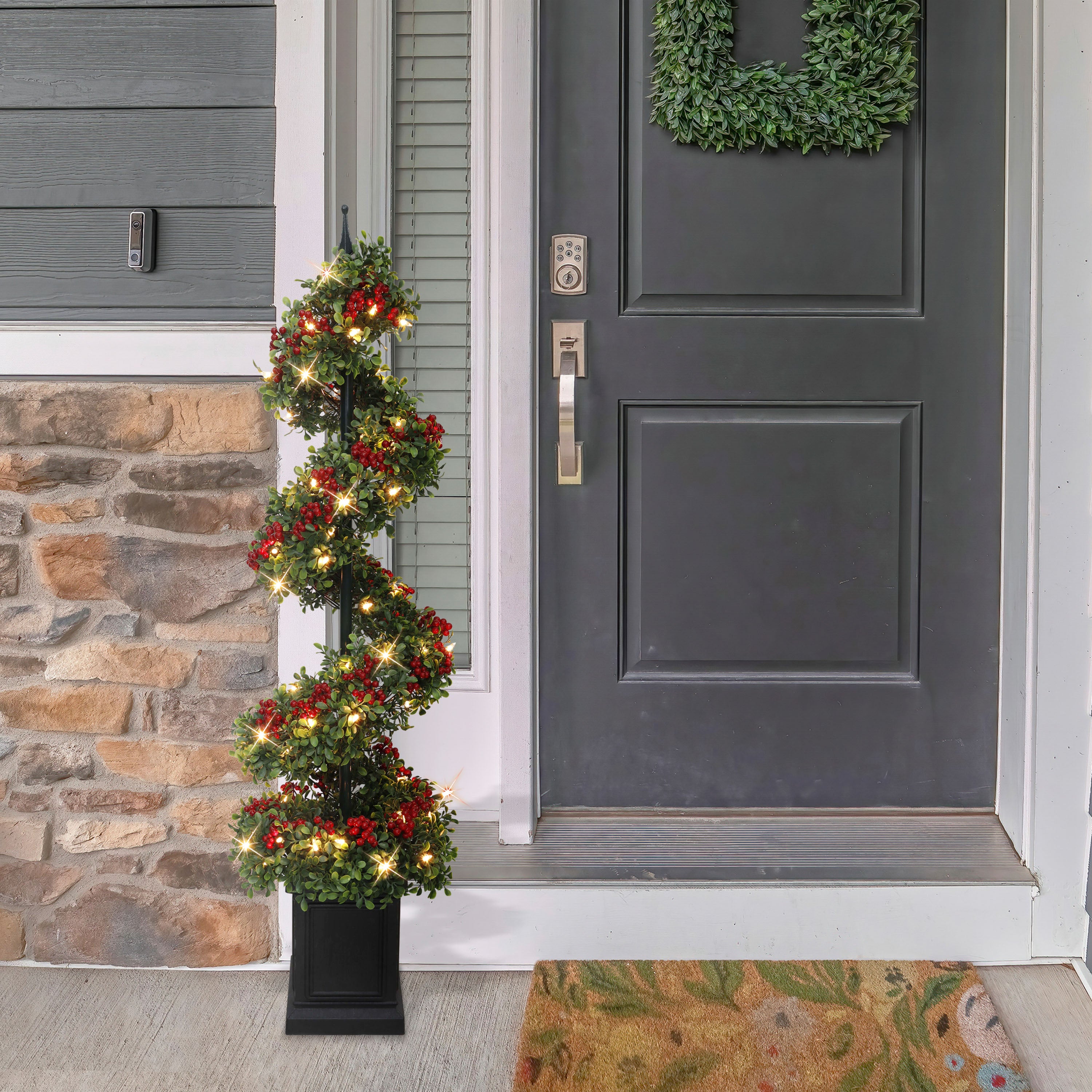4' Pre-Lit Potted Swirl Tree Adorned